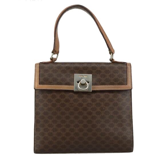 CELINE Macadam Canvas Hand Bag Pvc Leather Brown - Picture 2 of 12